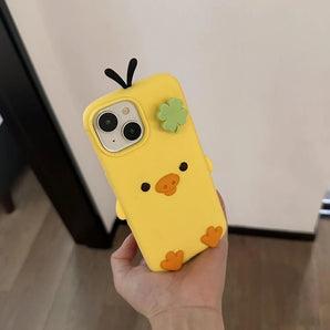 For iPhone 17 5S 15 Plus 16 Pro Max 14 Pro 13 12 Mini 11 SE2 SE3 7 8 3D Rotate Chick Cat Rabbit Cartoon Silicon Soft Phone Case