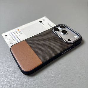 Luxury Kevlar Texture Plastic Spliced Leather Case For iPhone 17 16 15 14 Pro Max 13 Business Matte Shockproof Hard Bumper Cover