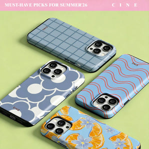 Light Blue Orange Floral Phone Case for iPhone 18 17 16 15 14 13 12 Pro Max Plus Air Magnetic Double-layer Back Cover