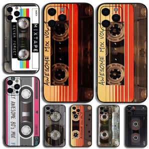 Cassette Tape Phone Case For Apple iPhone 15,14,13,12,11,Pro,X,XS,Max,XR,Plus,Mini Soft Black Cover