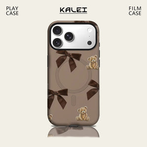 Teddy & Bows Phone Case for IPhone 17 16 15 14 13 Pro Max Plus for Magnetic Single Double-layer Tough Case