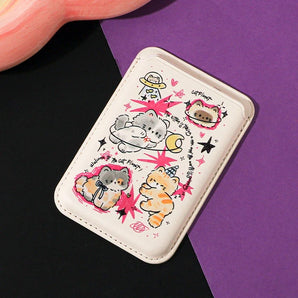 Fashion Creative Cute Cat Cartoon Pattern Colored Drawing Card Holder Magnetic For iPhone For Samsung Galaxy For MagSafe Cover