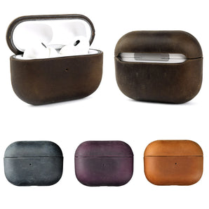 Vintage Crazy Horse Leather Case For Airpods Pro 2 Cases Airpods4 3 Wireless Bluetooth Headphone Earphone Box Protective Cover