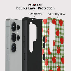 Phone Case For Samsung Galaxy S25 Plus A16 A26 S24 S20 FE S23 Ultra A56 A36 Dual Layer Tomato Grid Pattern Cover