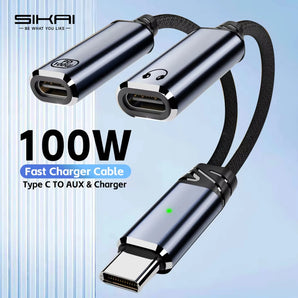 USB C Headphone and Charger Adapter 2 in 1 USB C to Aux Audio Jack with PD 100W Fast Charging Dongle Cable Cord for Galaxy S23