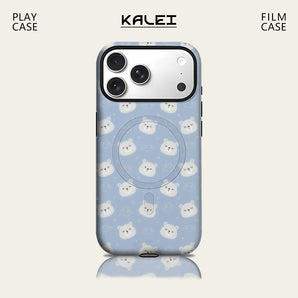 Light Blue Background White Bear Phone Case for IPhone 17 16 15 14 13 Pro Max Plus for Magnetic Single Double-layer Tough Case
