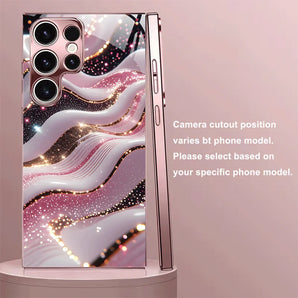 Wave New Electroplated Pink Electroplated Glass Phone Case Suitable for Samsung Galaxy S26/S25/S24/S23//S22/S21 and Other Models