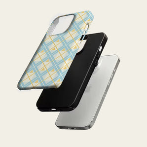 Blue Gold Argyle Grid Phone Case For Magnetic for iPhone 17 16 15 14 13 12 11 Pro Max Plus Double-layer Anti-Drop Back Cover