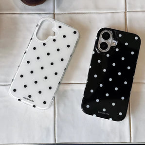Black White Polka Dot Phone Case for Samsung Galaxy S26 S25 S24 S23 S22 S21 FE Ultra Plus 4G 5G Feather Texture Back Cover