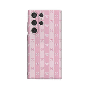 Blush Tone Bow Stripe Phone Case for Samsung Galaxy S25 Ultra S24 S23 Ultra Plus Shockproof Double Layer Back Cover