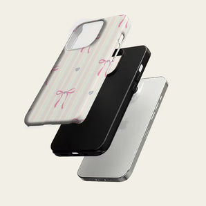 Stripe Bow Diamond  Heart Phone Case for IPhone 17 16 15 14 13 Pro Max Plus for Magnetic Single Double-layer Tough Case