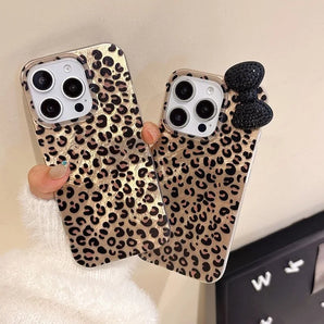 For Motorola Moto Edge 50 60 Fusion G84 G14 G54 G04S G24 G15 G75 E13 G20 Leopard Blink Diamond Bowknot Lustre Lining Phone Case