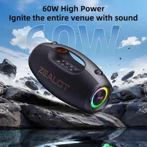 Zealot-S86 Bluetooth Speaker, 60W Power With Subwoofer Outdoor IPX6 Party Speaker, 12H Playtime, LED for Camping