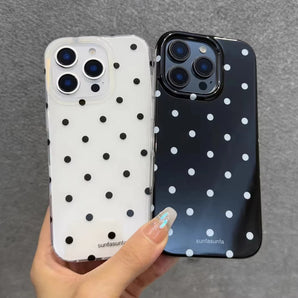Black White Polka Dot Phone Case for Samsung Galaxy S26 S25 S24 S23 S22 S21 FE Ultra Plus 4G 5G Feather Texture Back Cover
