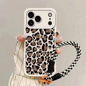 INS Leopard Print Hand Wrist Strap Case For iPhone 17 16 Pro Max Cases iPhone 11 13 12 Pro Max 14 15 Plus With Lanyard TPU Cover