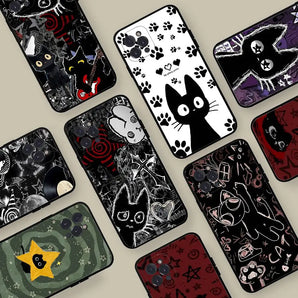 Graffiti Black Cat Pattern Phone Case For Iphone 17 16 15 16e 14 13 12 11 Pro Max Plus Case Cover Coque
