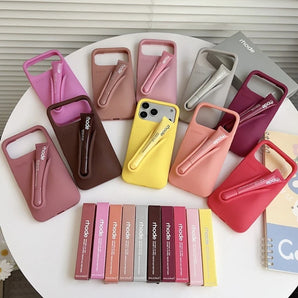 Moisturizing Lip Gloss Silicone Phone Case for IPhone 15 16 17 ProMax 11 12 13 14 Air Pro Max Plus Lipstick Holder Set Makeup