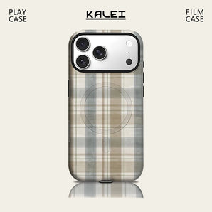 Warm-Tone Checkerboard Texture Phone Case for IPhone 17 16 15 14 13 Pro Max Plus for Magnetic Single Double-layer Tough Case