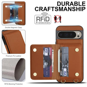 Crossbody Leather Wallet Case For Google Pixel 9Pro XL 9A 8A 6A 8Pro 8 9 Phone Cover Kickstand Phone Case Card Cash Holder Strap