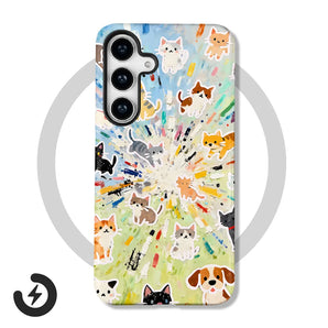 Cute Dog Cat Magnetic Case For Samsung S26 S25 S24 S23 S22 S21 Plus Ultra S20 FE A15 16 26 36 56 17 2 in 1 Film Phone Cover