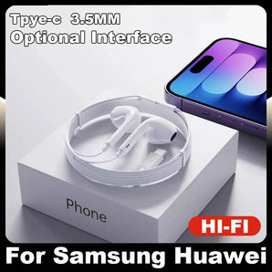 Type C Wired Headphones For Xiaomi 15 14 13 12 11 Redmi Phone 3.5MM Earphone For Huawei Samsung Earbuds Laptop With HD Mic