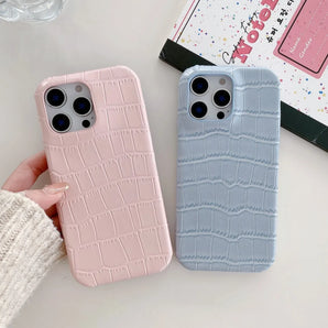 Simplicity Solid Color Crocodile Skin Pattern Shockproof Protective Phone Cover Case for iPhone 17 16 15 14 13 12 11 Pro Max
