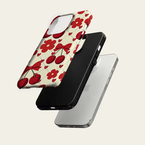 Red Cherry Bow Flower Heart Phone Case For Magnetic for iPhone 17 16 15 14 13 12 Pro Max Plus Double-layer Anti-Drop Back Cover