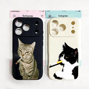 Stylish Cat Smoking Pattern Phone Case for iPhone 17 16 15 14 13 12 11 Pro Max Mini X XR XSMax Air Plus Soft Silicone Back Cover