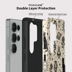 Fcicicase Black Cat Phone Case For Samsung Galaxy S24 S25 Ultra A36 A16 S23 Plus S20 FE A56 A26 Double-layer Acrylic Capa